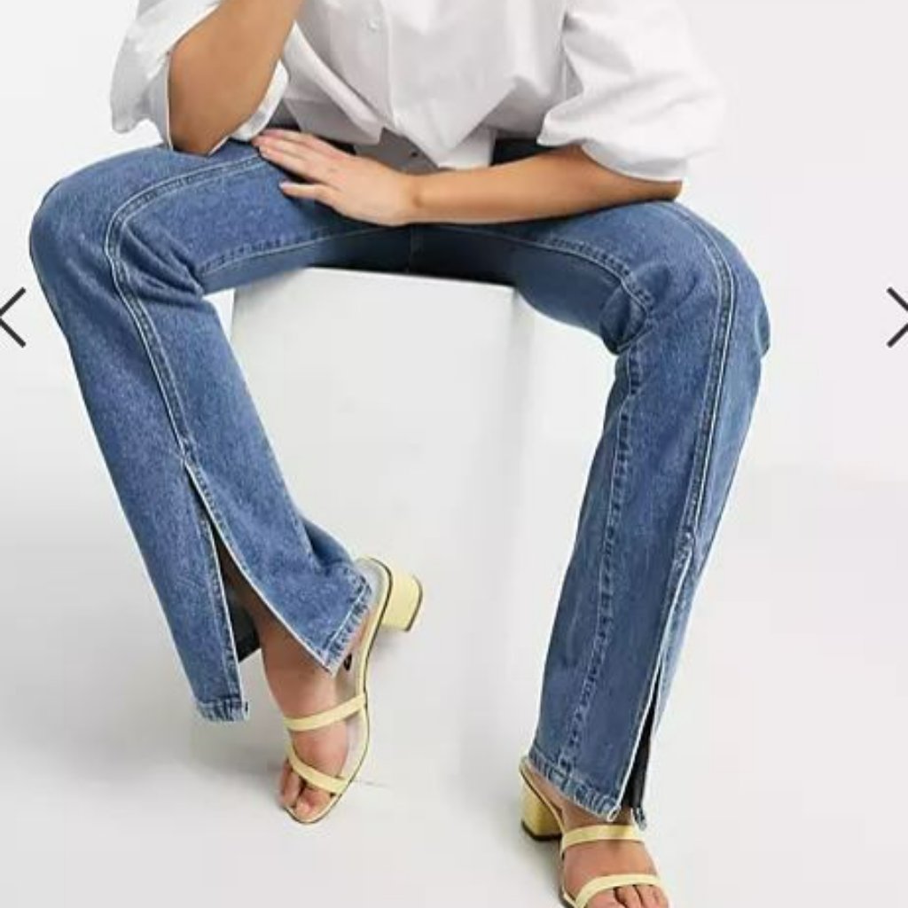 Pull&Bear Split Front Jean In Blue